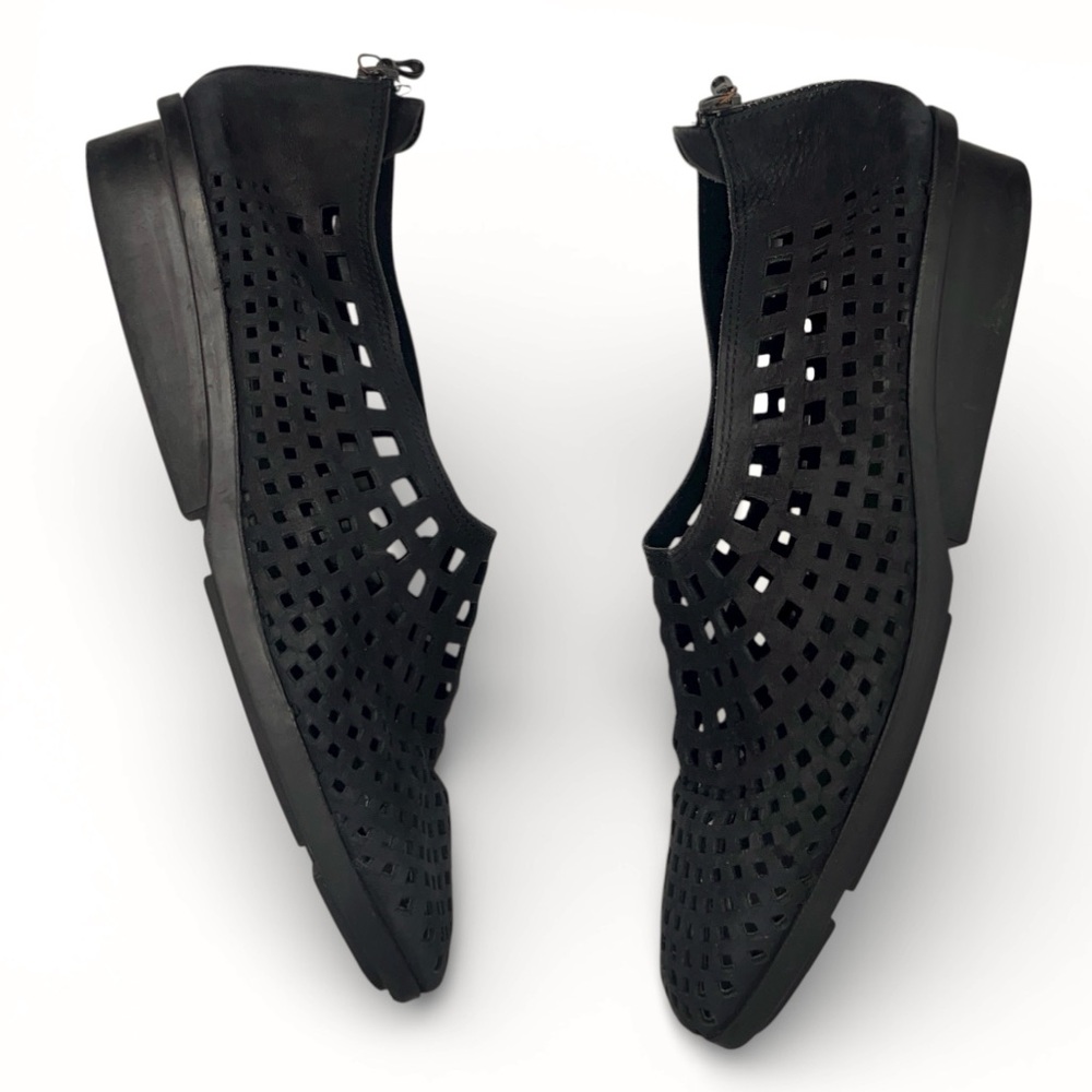 Arche Black Nubuck Leather Perforated Cut Out Slip On Square Toe Shoes  9
